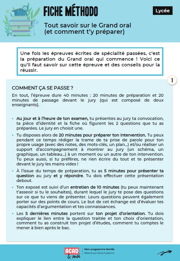 Fiche méthodo tout savoir sur le grand oral Acad&Moi