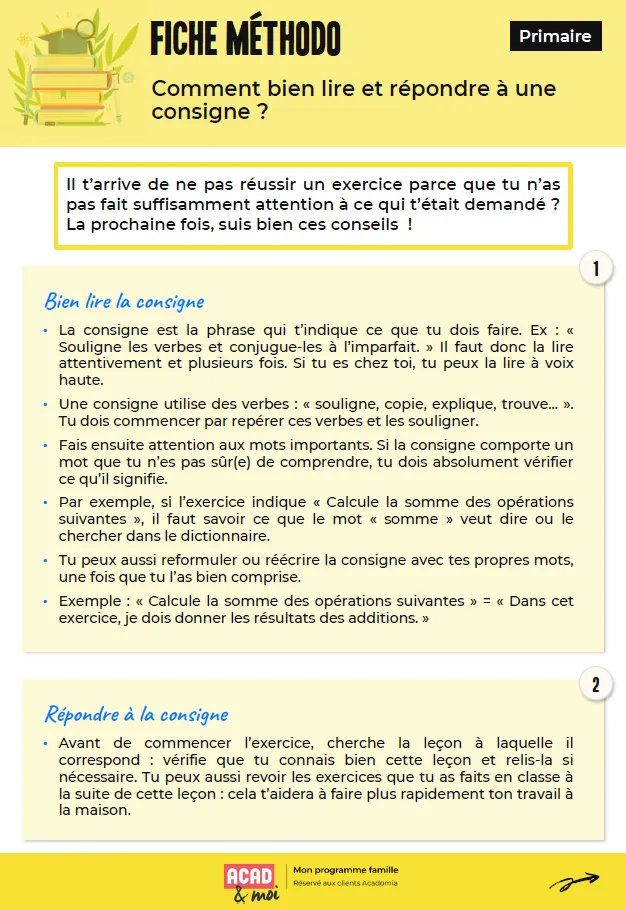 Fiche méthodo Acad&Moi bien lire et répondre consigne