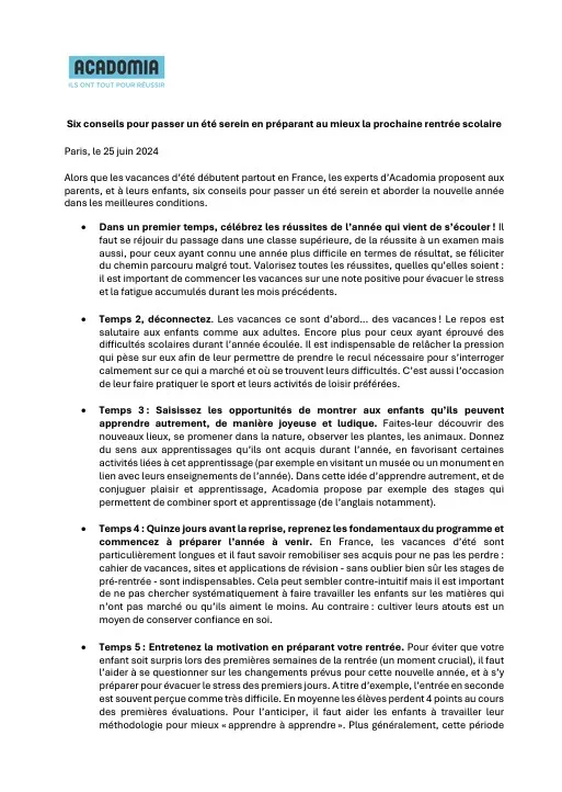 Communiqué de presse Institut Molière sur la rentrée scolaire
